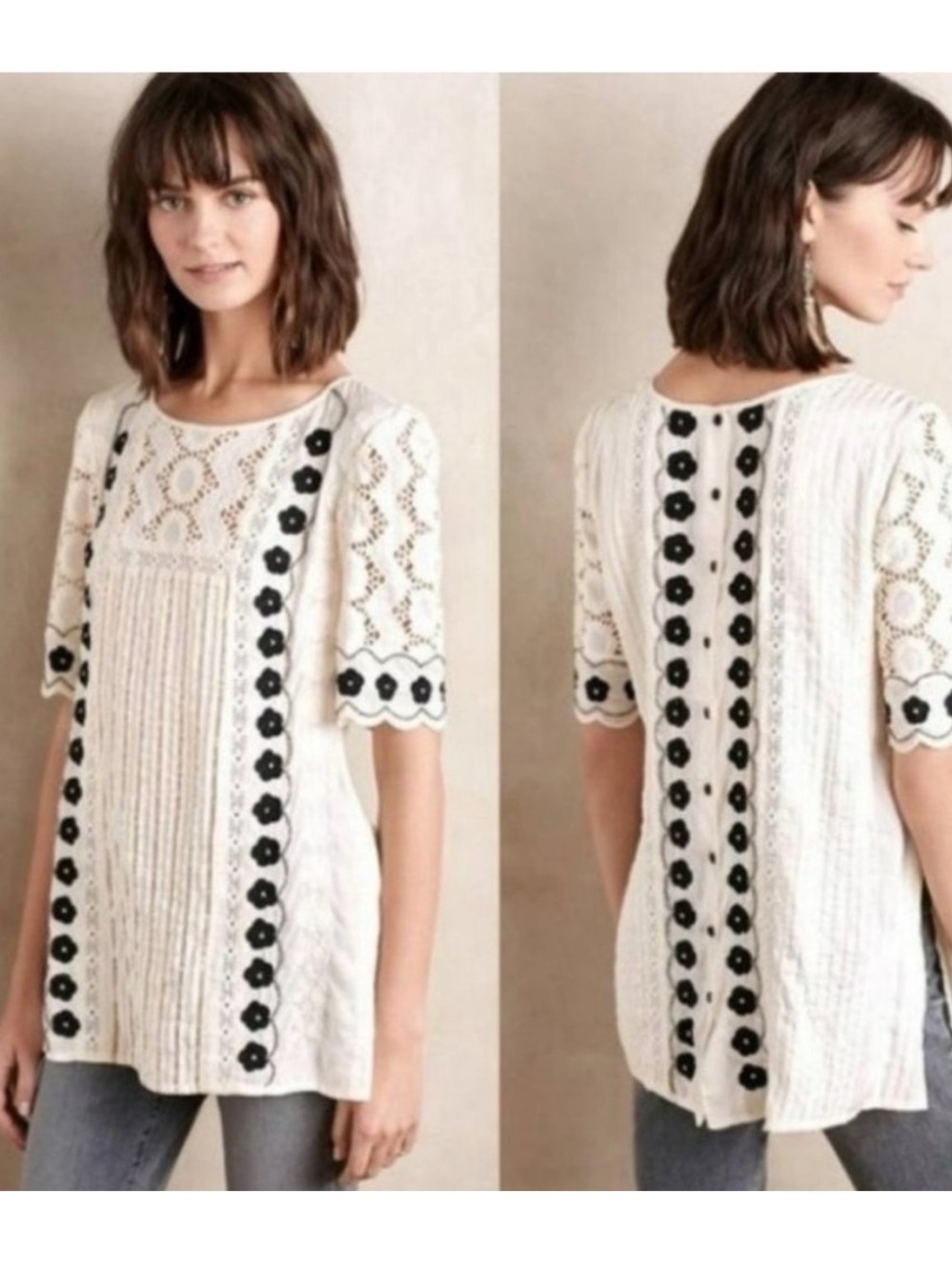 Anthropologie Floreat Veille Peasant Embellished Embroidered Blouse Sz US 4